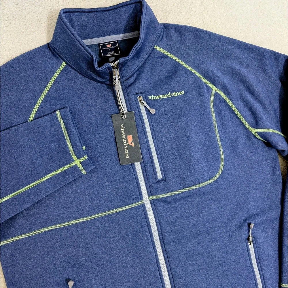 NEW Vineyard Vines Jacket Mens L Full Zip Performance POWER STRETCH Fleece Blue